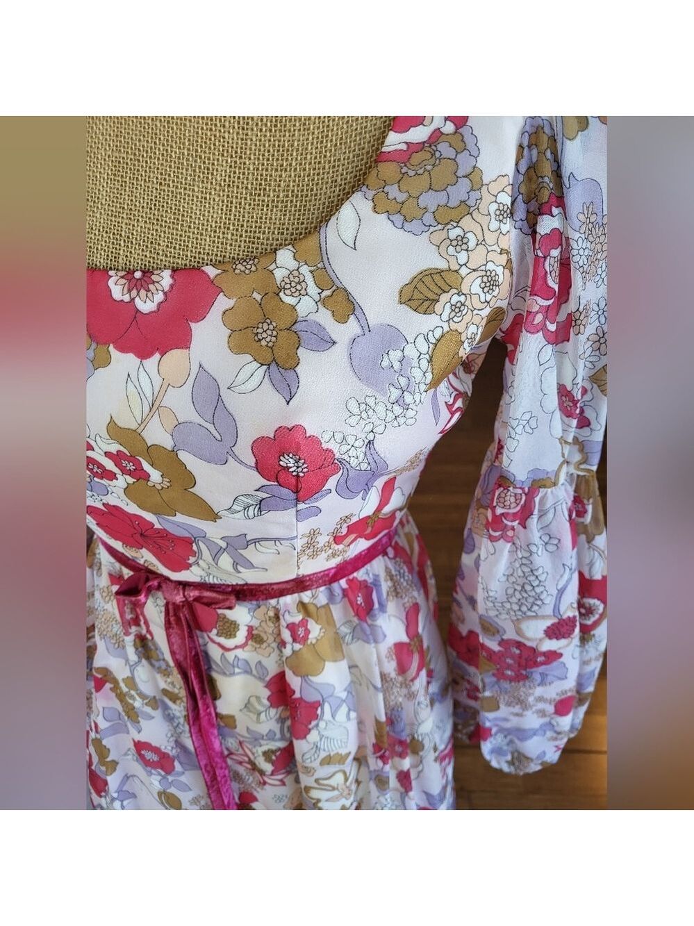 Lorrie Deb San Francisco Vtg 70s Size 6 Floral Chiffon Maxi Dress - Picture 7 of 11